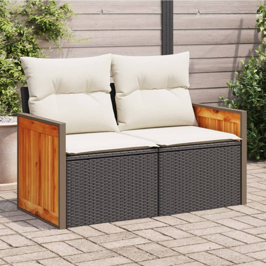 Divano da Giardino con Cuscini a 2 Posti Nero in Polyrattan | homemem39