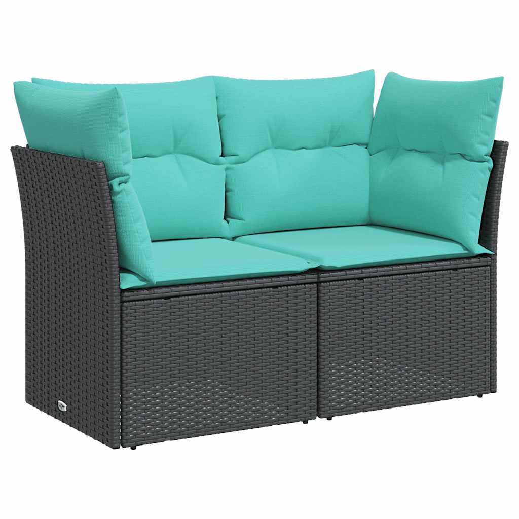 Divano da Giardino con Cuscini a 2 Posti Nero in Polyrattan | homemem39