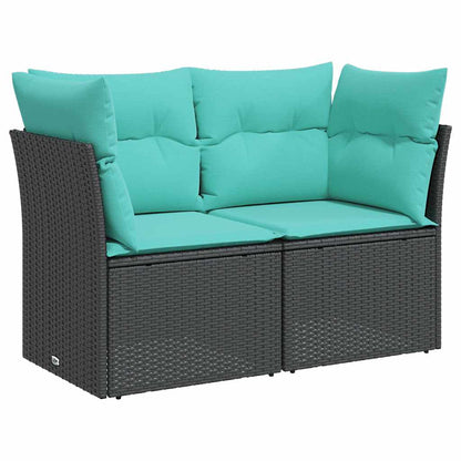 Divano da Giardino con Cuscini a 2 Posti Nero in Polyrattan | homemem39