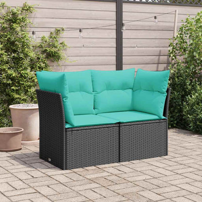 Divano da Giardino con Cuscini a 2 Posti Nero in Polyrattan | homemem39