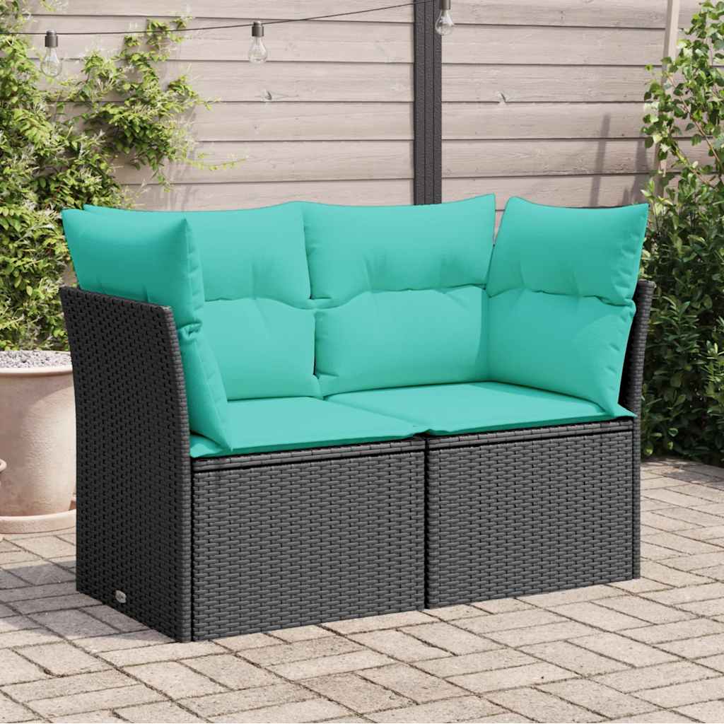 Divano da Giardino con Cuscini a 2 Posti Nero in Polyrattan | homemem39