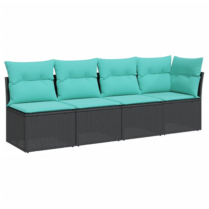 Divano da Giardino con Cuscini a 4 Posti Nero in Polyrattan | homemem39