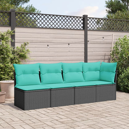 Divano da Giardino con Cuscini a 4 Posti Nero in Polyrattan | homemem39