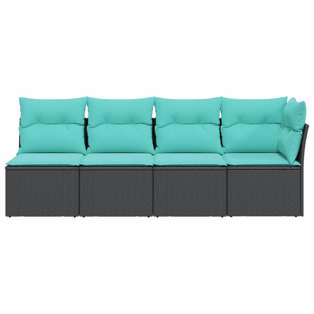 Divano da Giardino con Cuscini a 4 Posti Nero in Polyrattan | homemem39