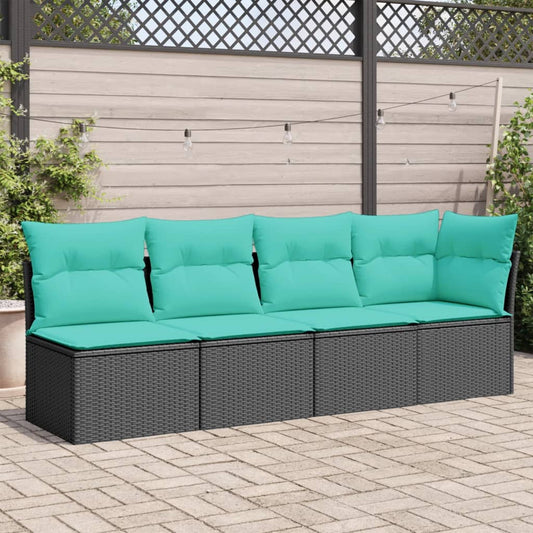 Divano da Giardino con Cuscini a 4 Posti Nero in Polyrattan