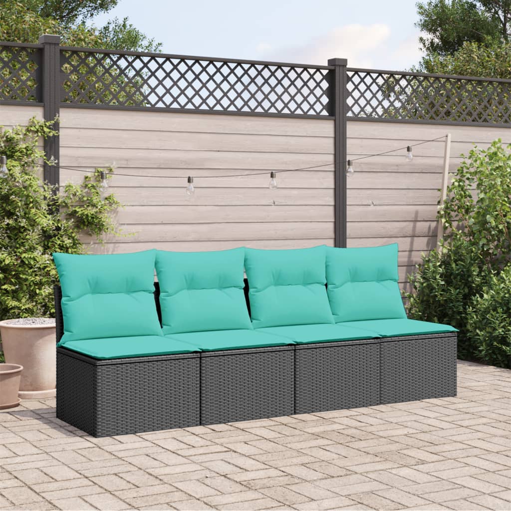Divano da Giardino con Cuscini a 4 Posti Nero in Polyrattan | homemem39