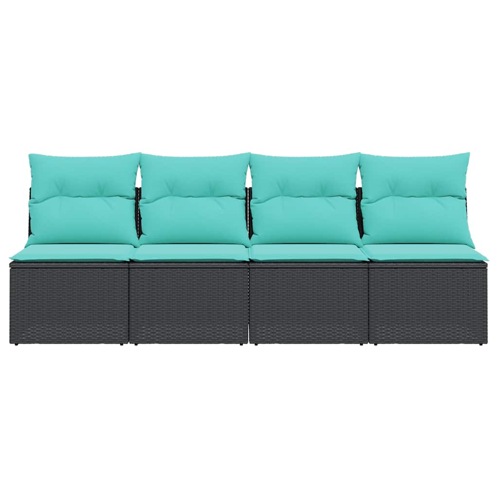 Divano da Giardino con Cuscini a 4 Posti Nero in Polyrattan | homemem39