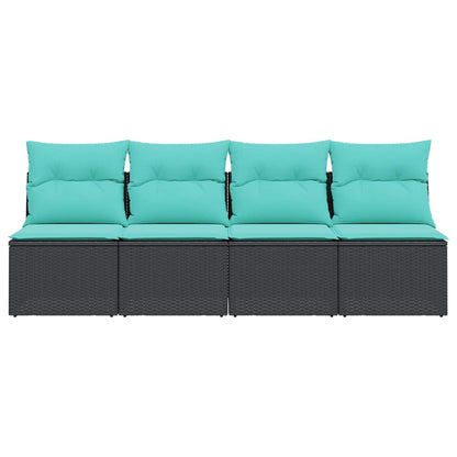 Divano da Giardino con Cuscini a 4 Posti Nero in Polyrattan | homemem39
