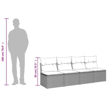 Divano da Giardino con Cuscini a 4 Posti Nero in Polyrattan | homemem39