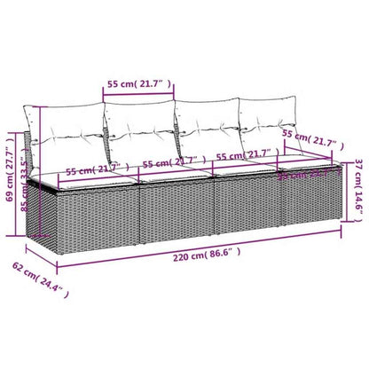 Divano da Giardino con Cuscini a 4 Posti Nero in Polyrattan | homemem39