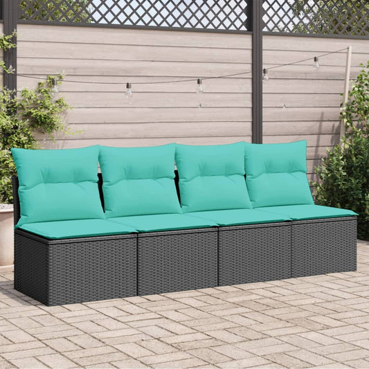 Divano da Giardino con Cuscini a 4 Posti Nero in Polyrattan