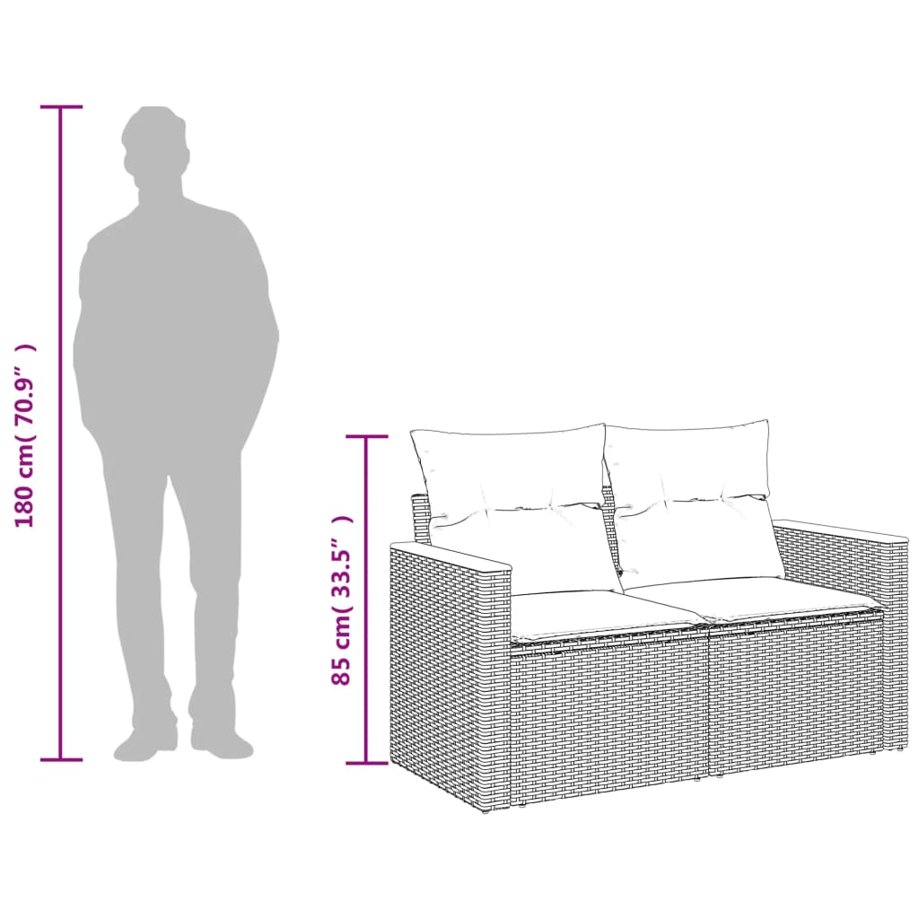Divano da giardino con cuscini 2 posti nero in polyrattan | homemem39