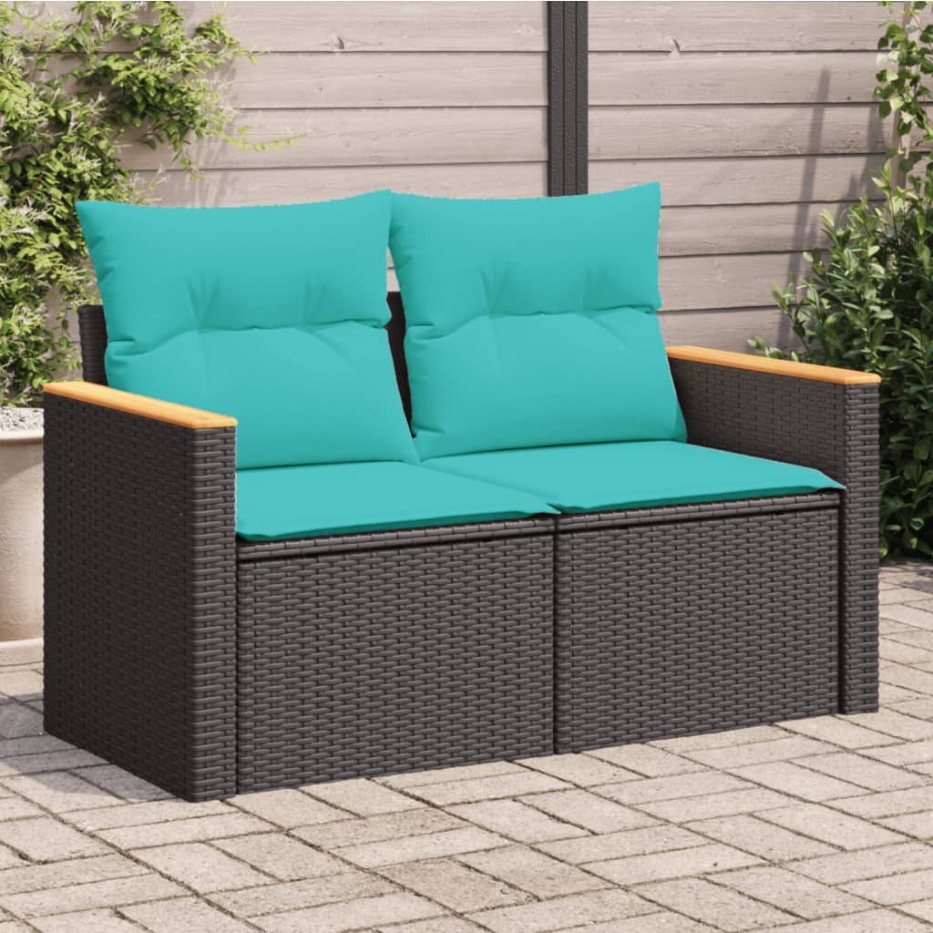 Divano da giardino con cuscini 2 posti nero in polyrattan | homemem39