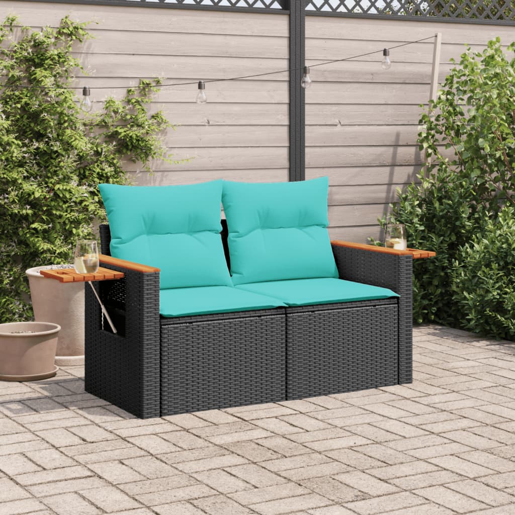Divano da giardino con cuscini 2 posti nero in polyrattan | homemem39