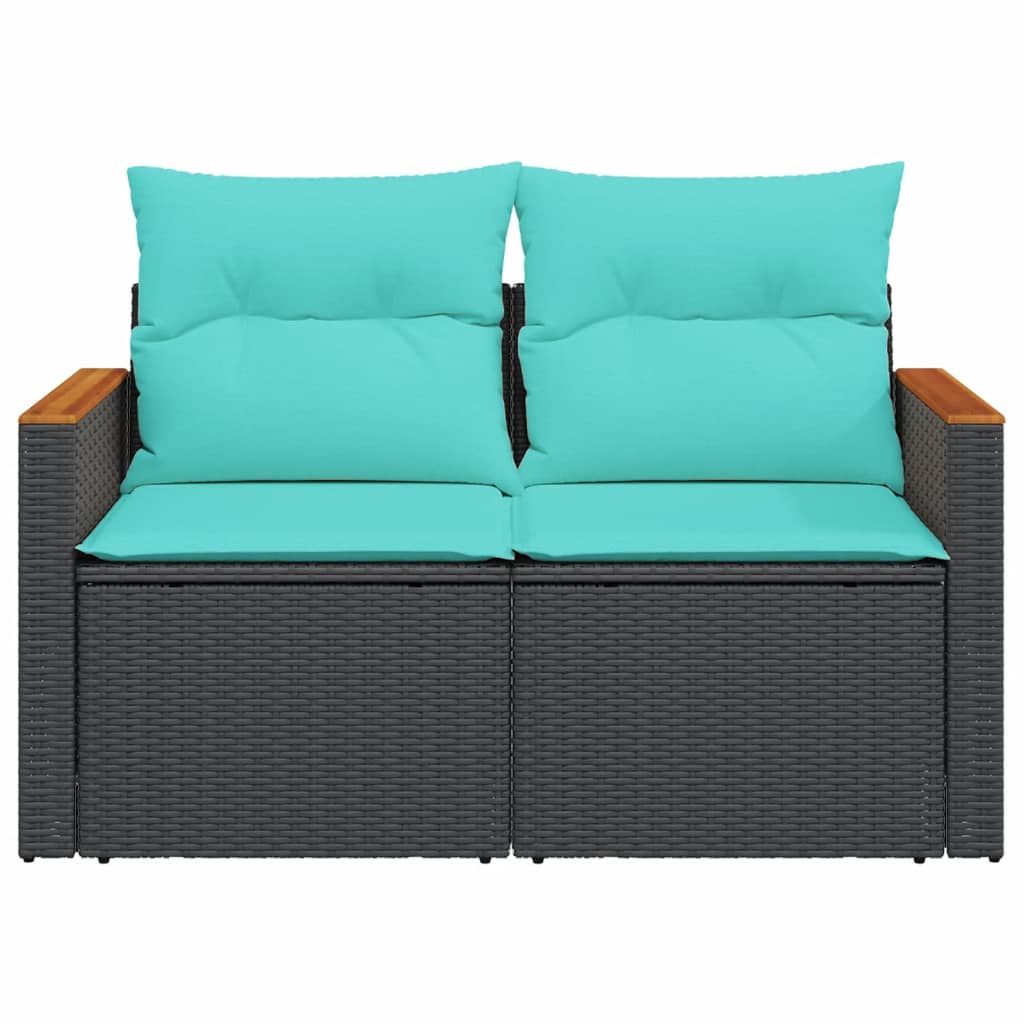 Divano da giardino con cuscini 2 posti nero in polyrattan | homemem39