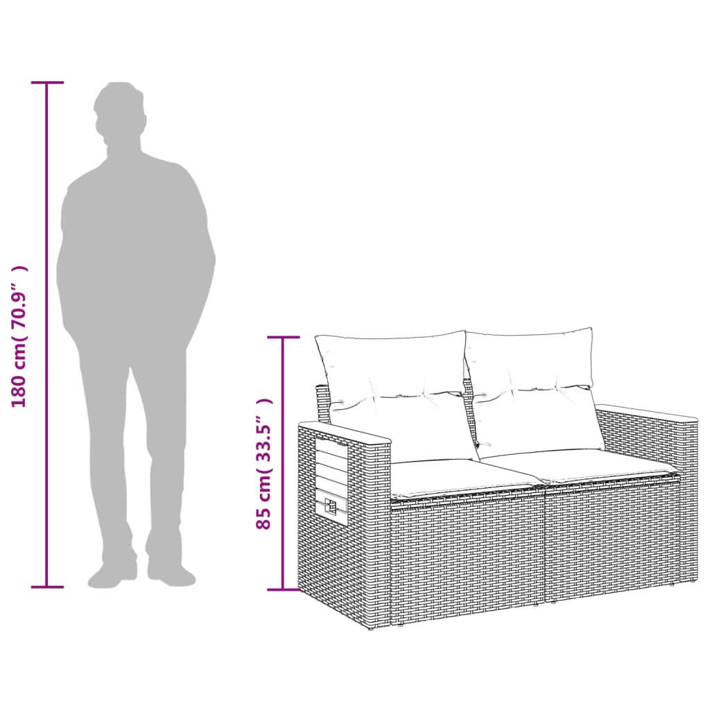 Divano da giardino con cuscini 2 posti nero in polyrattan | homemem39