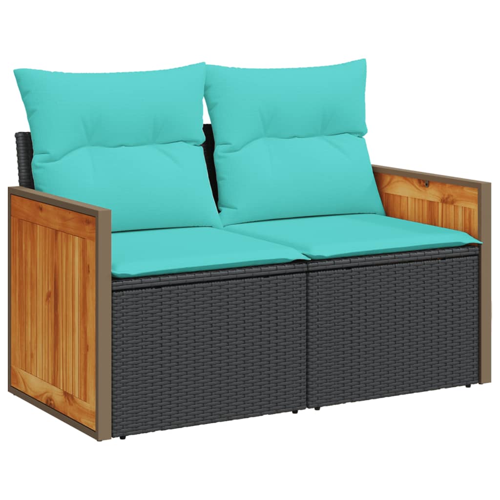 Divano da giardino con cuscini 2 posti nero in polyrattan | homemem39