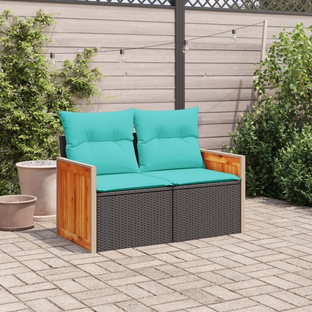 Divano da giardino con cuscini 2 posti nero in polyrattan | homemem39