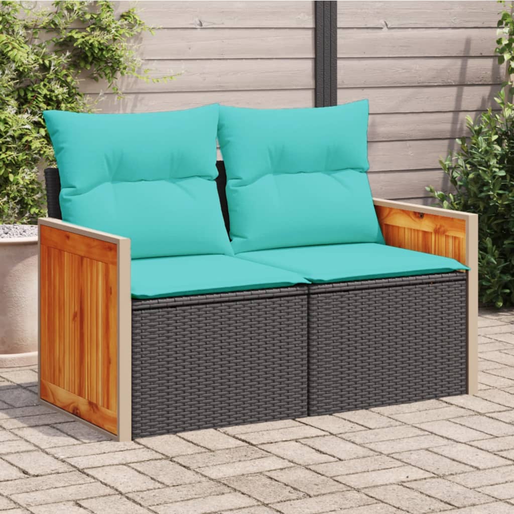 Divano da giardino con cuscini 2 posti nero in polyrattan | homemem39