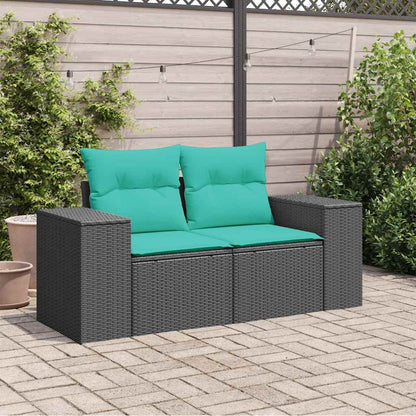 Divano da Giardino con Cuscini a 2 Posti Nero in Polyrattan | homemem39