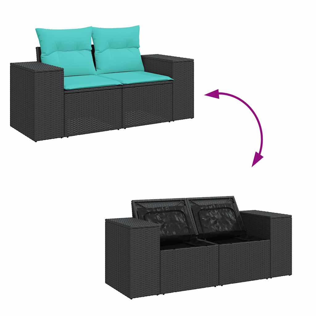 Divano da Giardino con Cuscini a 2 Posti Nero in Polyrattan | homemem39