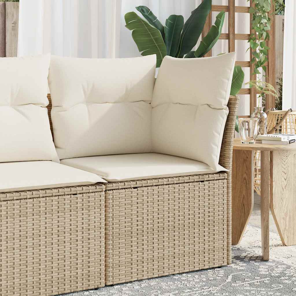 Divano Angolare da Giardino con Cuscini Beige in Polyrattan | homemem39