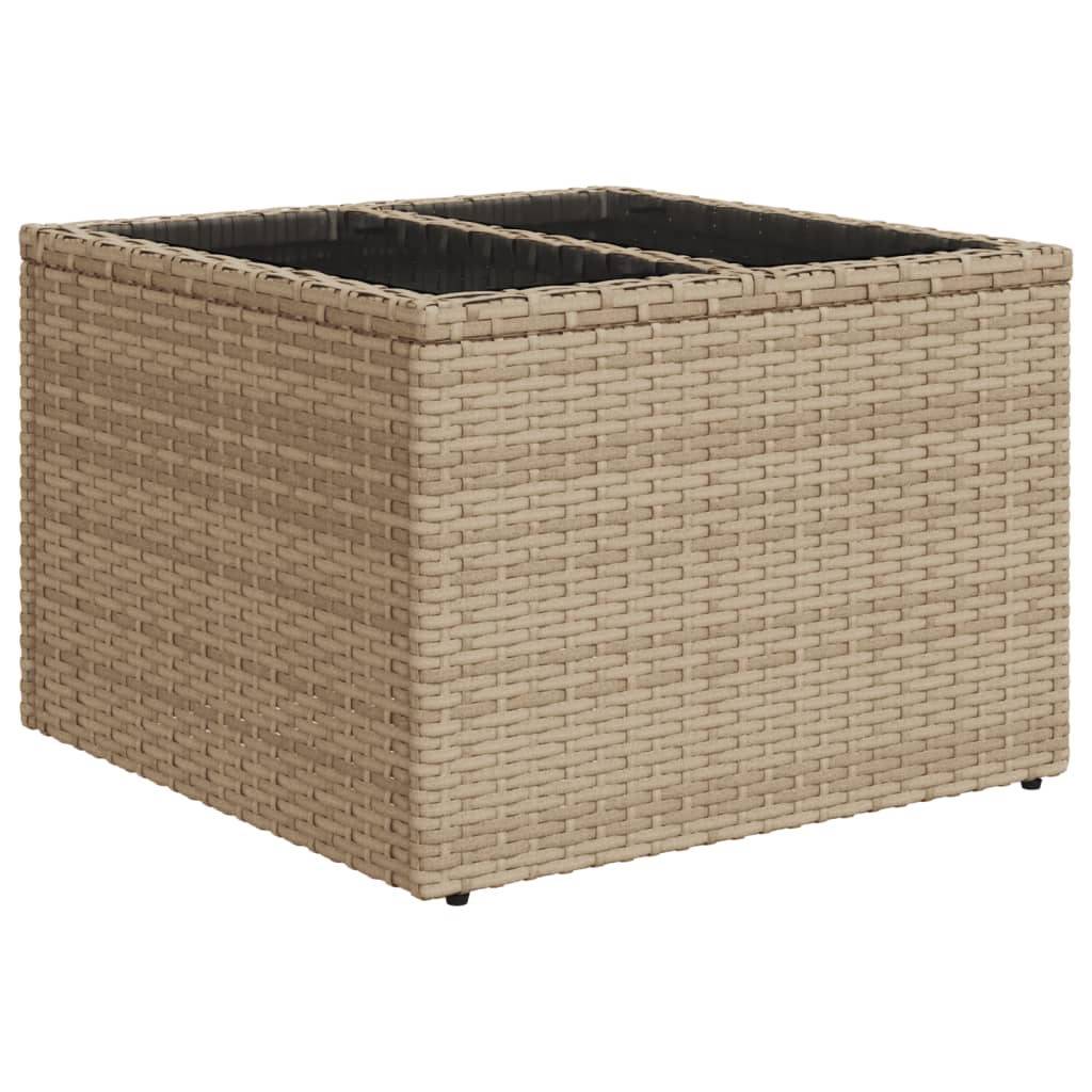 Tavolo da Giardino Piano in Vetro Beige 55x55x37 cm Polyrattan