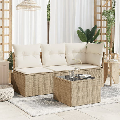 Tavolo da Giardino Piano in Vetro Beige 55x55x37 cm Polyrattan - homemem39