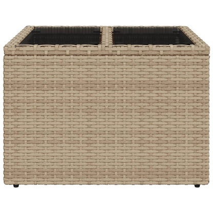 Tavolo da Giardino Piano in Vetro Beige 55x55x37 cm Polyrattan