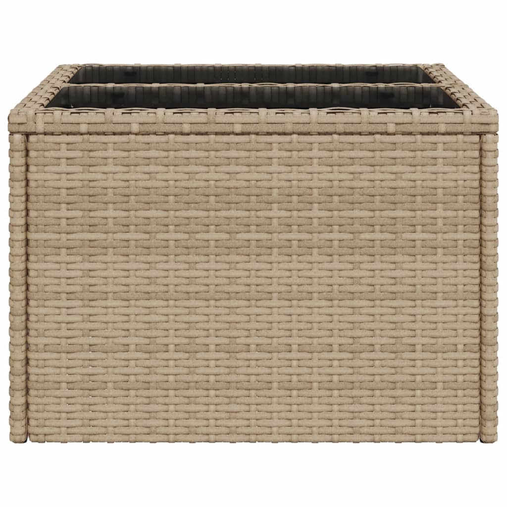 Tavolo da Giardino Piano in Vetro Beige 55x55x37 cm Polyrattan