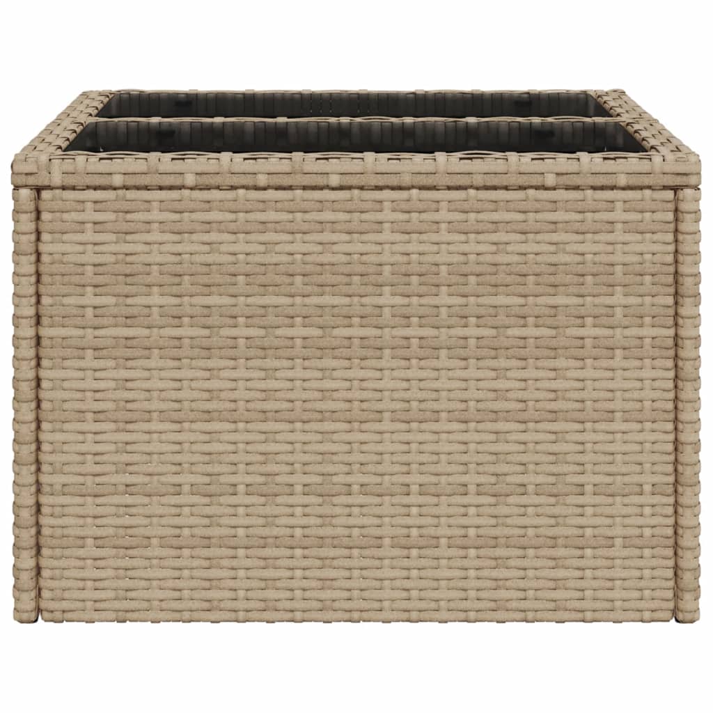 Tavolo da Giardino Piano in Vetro Beige 55x55x37 cm Polyrattan - homemem39