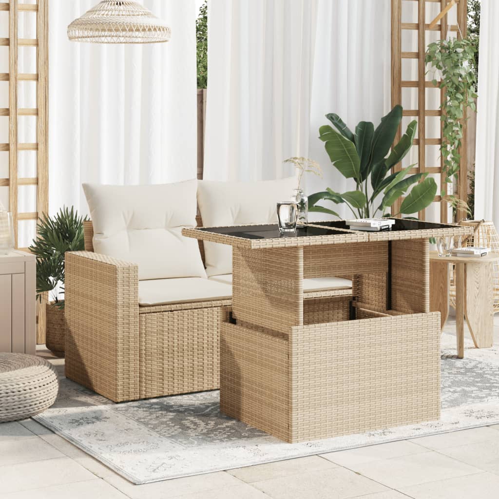 Tavolo da Giardino Piano in Vetro Beige 100x55x73 cm Polyrattan | homemem39