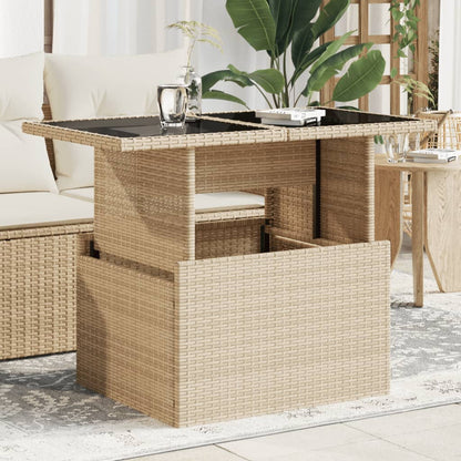 Tavolo da Giardino Piano in Vetro Beige 100x55x73 cm Polyrattan | homemem39