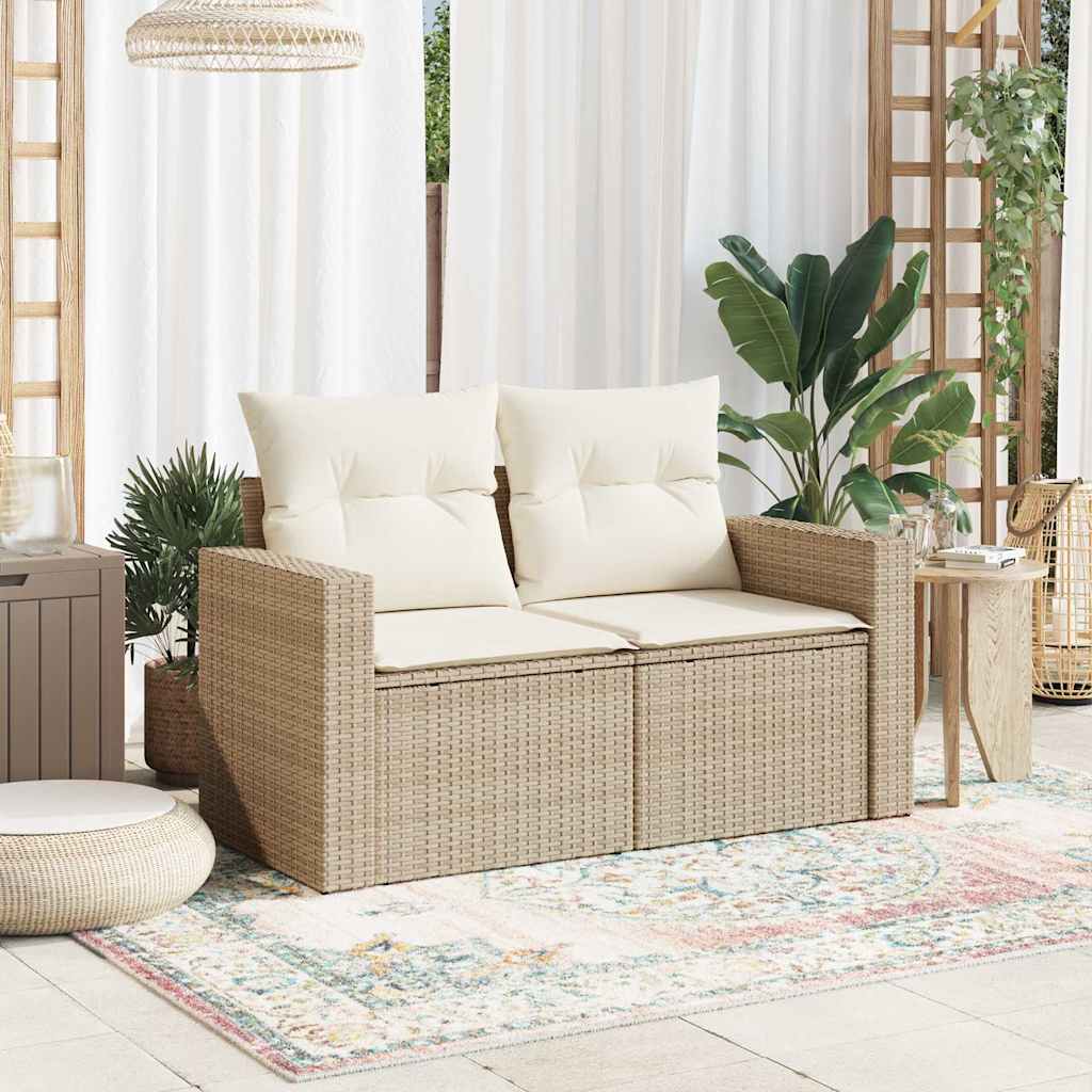 Divano da Giardino con Cuscini a 2 Posti Beige in Polyrattan | homemem39