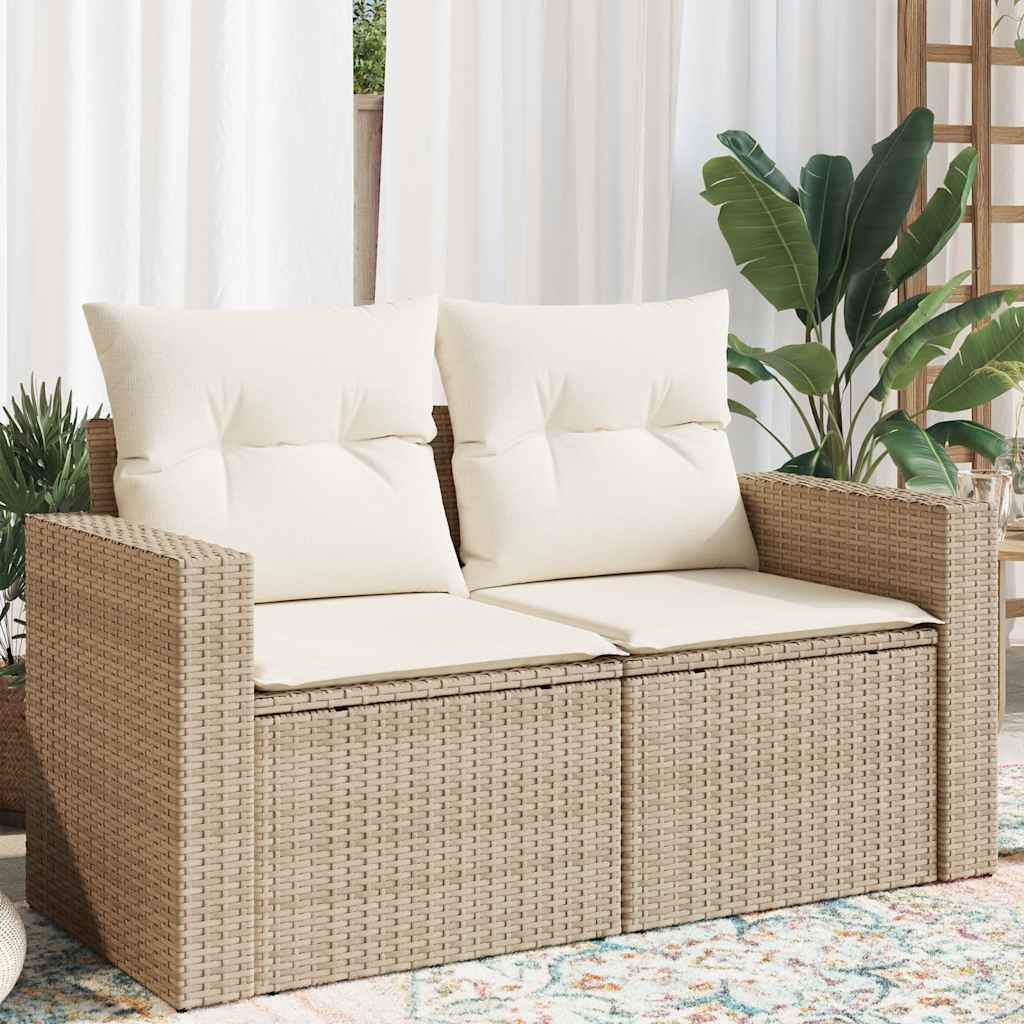 Divano da Giardino con Cuscini a 2 Posti Beige in Polyrattan | homemem39
