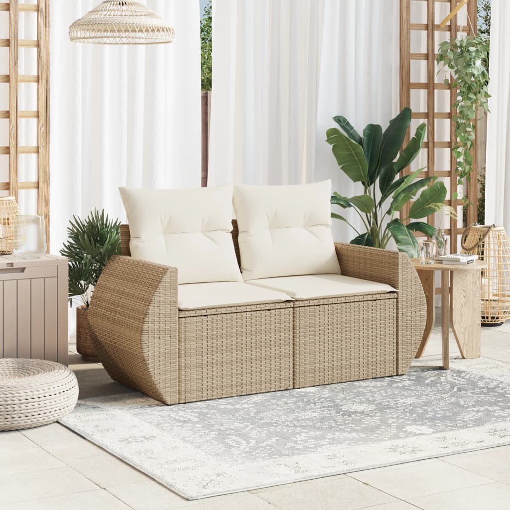 Divano da Giardino con Cuscini a 2 Posti Beige in Polyrattan | homemem39