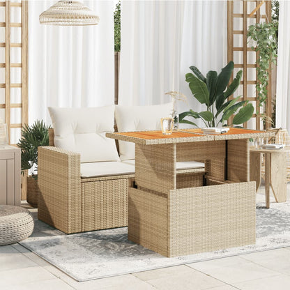 Tavolo da Giardino Beige 100x55x73 cm Polyrattan e Legno Acacia | homemem39