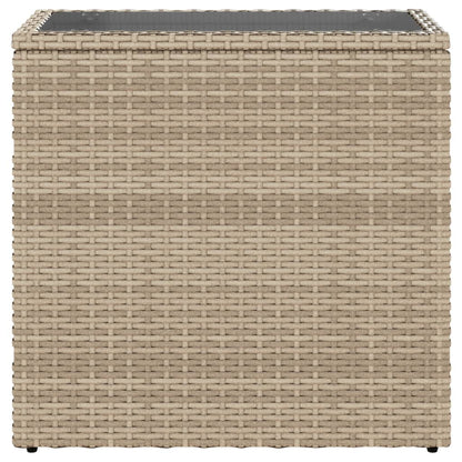 Tavolino da Giardino Piano Vetro Beige 58x27,5x55 cm Polyrattan