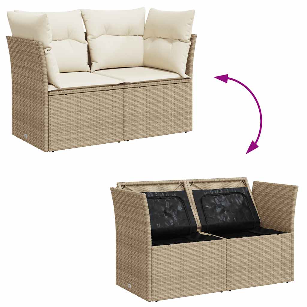 Divano da Giardino con Cuscini a 2 Posti Beige in Polyrattan | homemem39
