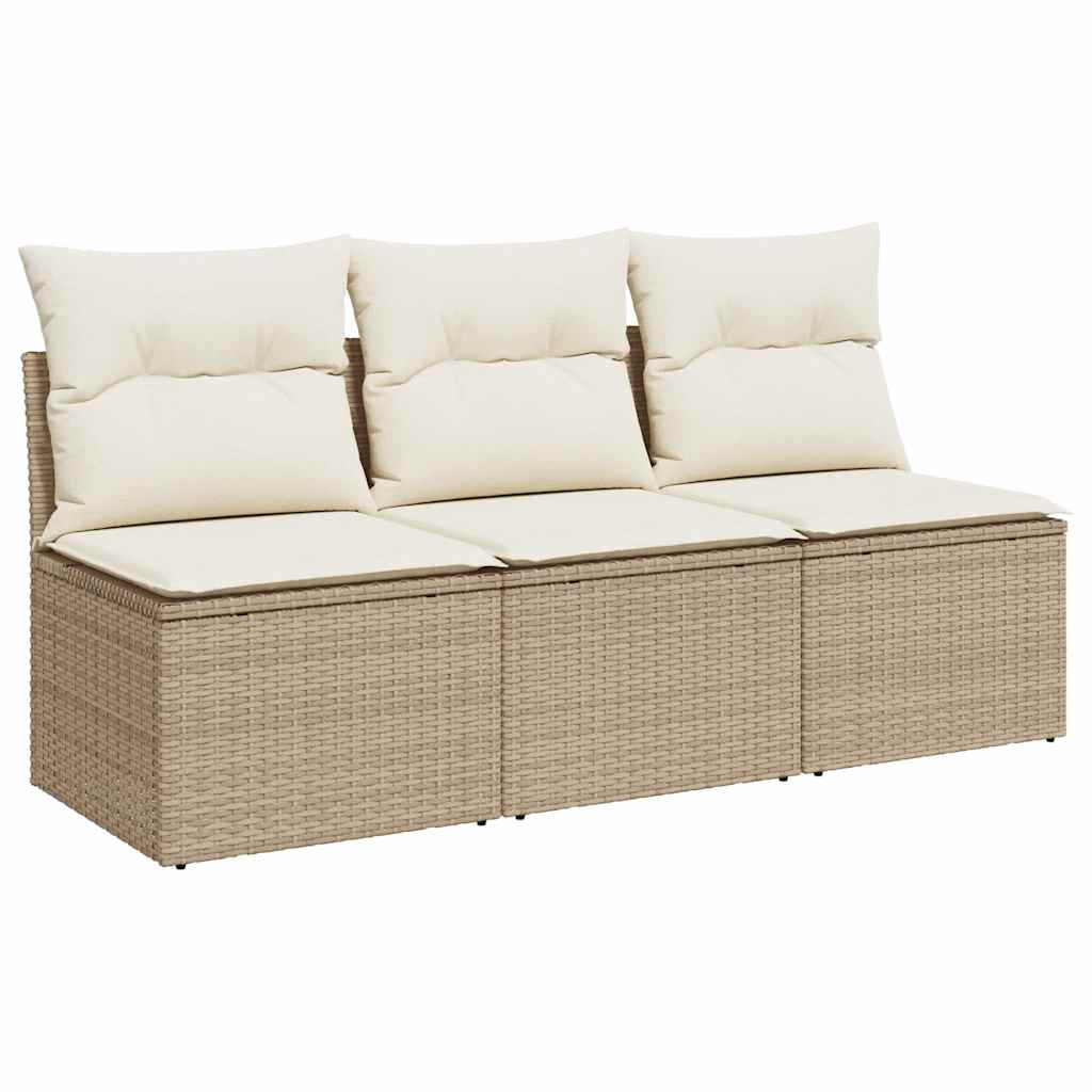 Divano da Giardino con Cuscini a 3 Posti Beige in Polyrattan | homemem39