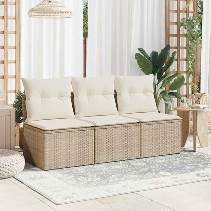 Divano da Giardino con Cuscini a 3 Posti Beige in Polyrattan | homemem39