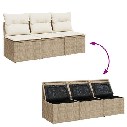 Divano da Giardino con Cuscini a 3 Posti Beige in Polyrattan | homemem39