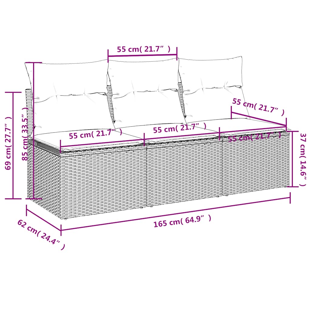 Divano da Giardino con Cuscini a 3 Posti Beige in Polyrattan | homemem39