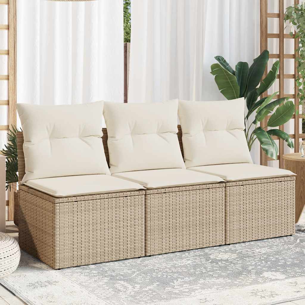 Divano da Giardino con Cuscini a 3 Posti Beige in Polyrattan | homemem39