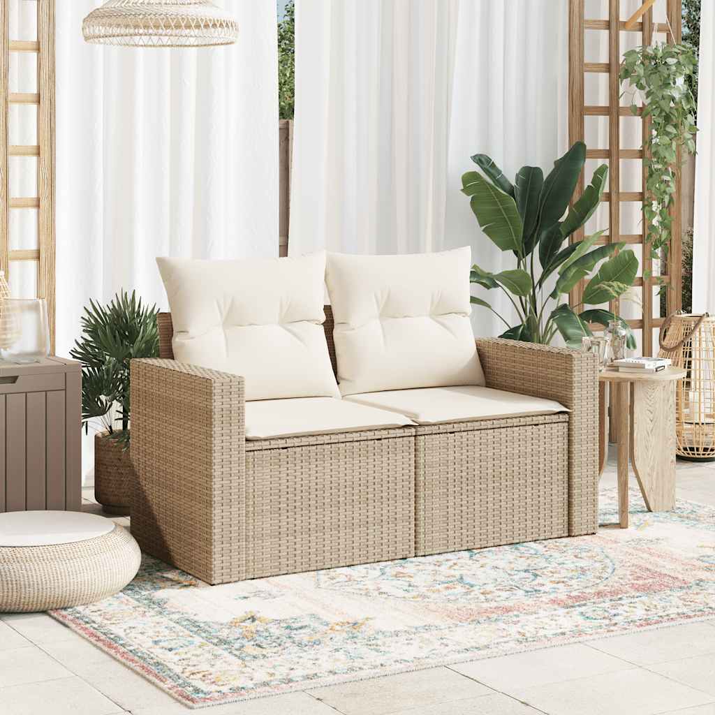 Divano da Giardino con Cuscini a 2 Posti Beige in Polyrattan | homemem39