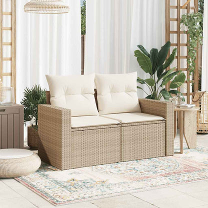 Divano da Giardino con Cuscini a 2 Posti Beige in Polyrattan | homemem39