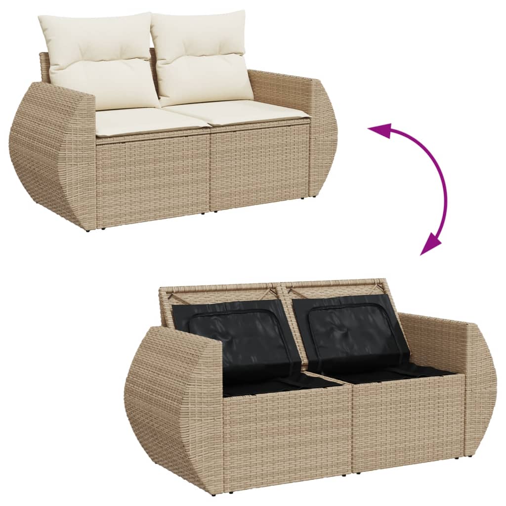Divano da Giardino con Cuscini a 2 Posti Beige in Polyrattan | homemem39