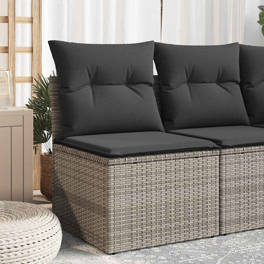 Divano Giardino Senza Braccioli con Cuscini Grigio Polyrattan - homemem39