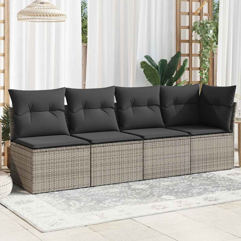 Divano da Giardino con Cuscini 4 Posti Grigio in Polyrattan | homemem39