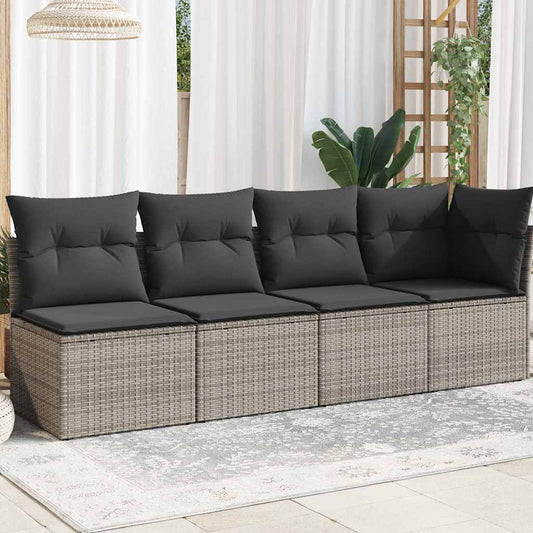 Divano da Giardino con Cuscini 4 Posti Grigio in Polyrattan | homemem39